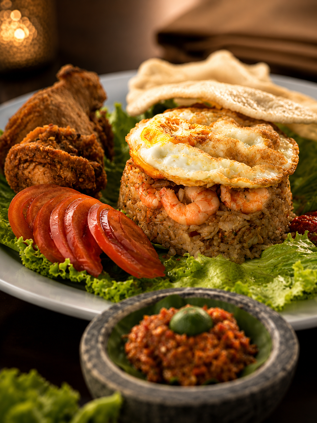 Signature fried rice dengan udang, telur, dan sambal khas di Citra Garden Restaurant Hotel Citra Cikopo Puncak