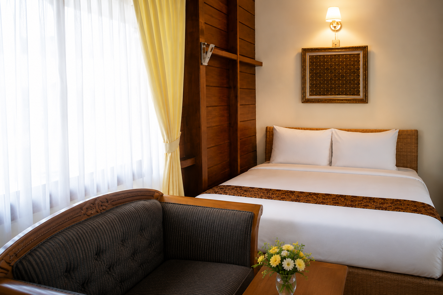 Interior Mini Studio dengan TV dan kamar mandi di hotel mewah Puncak Bogor