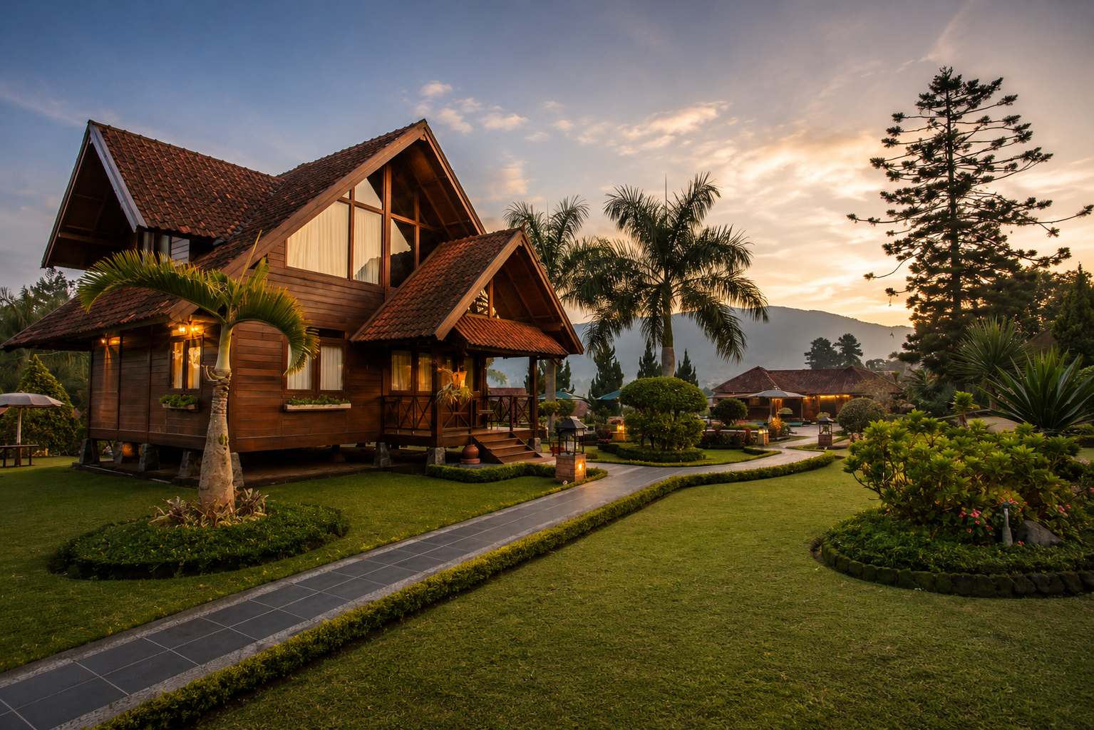 Tampak luar President Suite di Citra Cikopo Hotel Puncak dengan taman hijau dan suasana resort pegunungan mewah