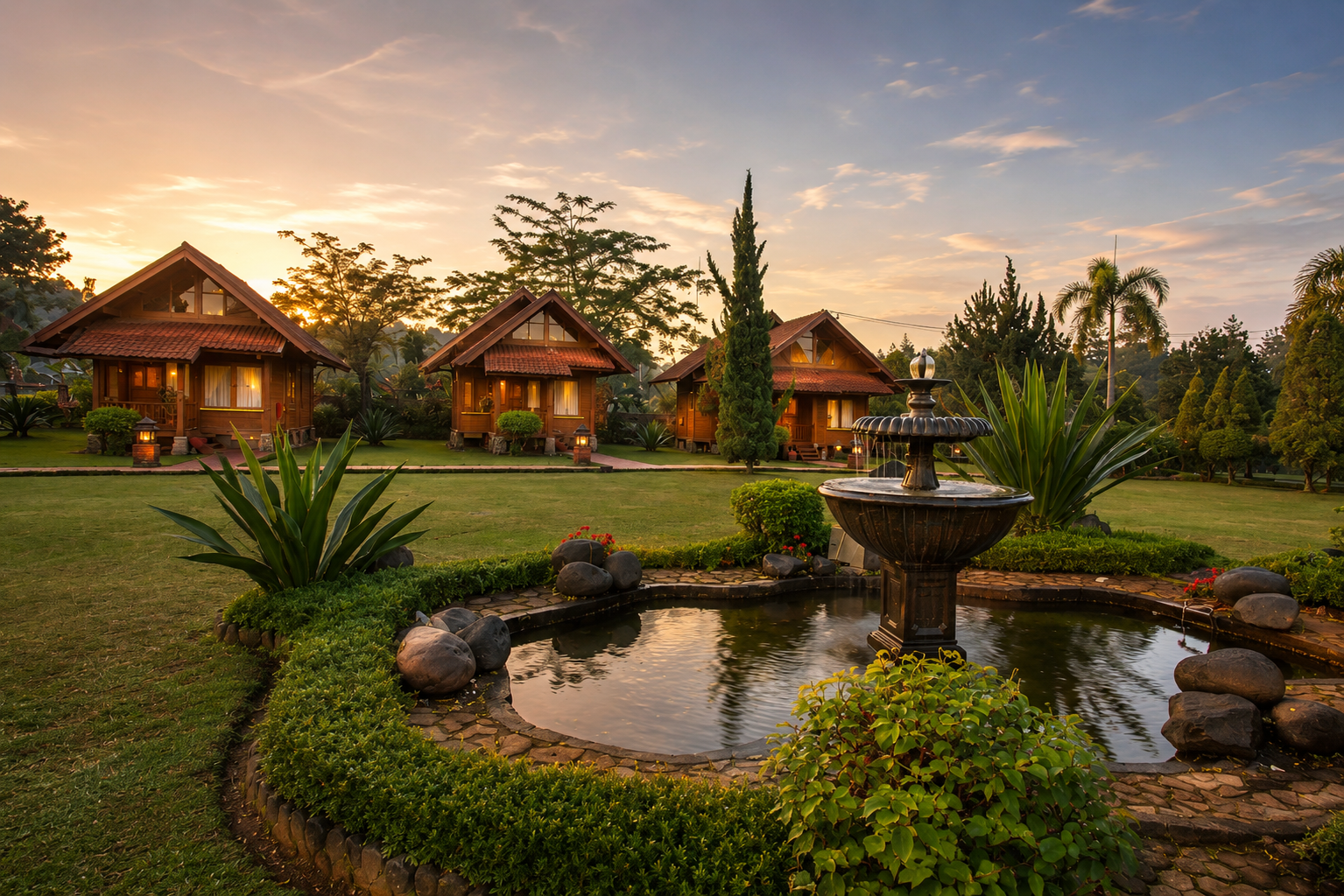 Area Superior Cottage di Citra Cikopo Hotel Puncak dengan taman hijau luas dan suasana resort pegunungan