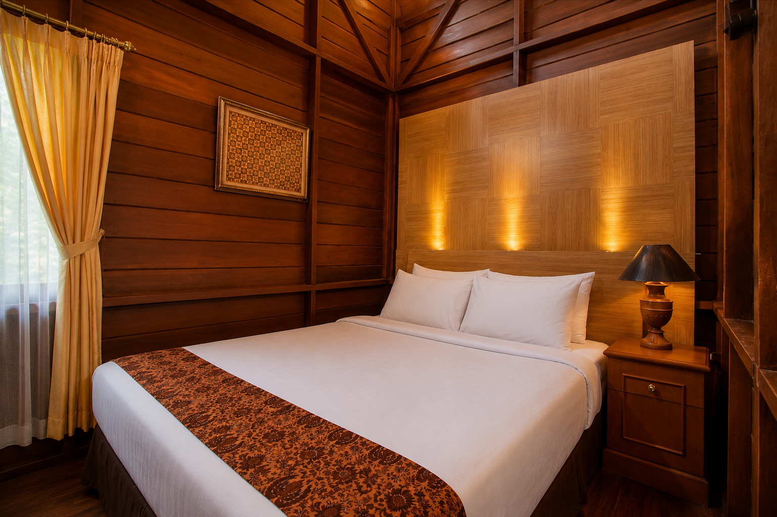 Kamar Superior Cottage kayu hangat di Citra Cikopo Hotel Puncak dengan tempat tidur nyaman dan suasana resort pegunungan
